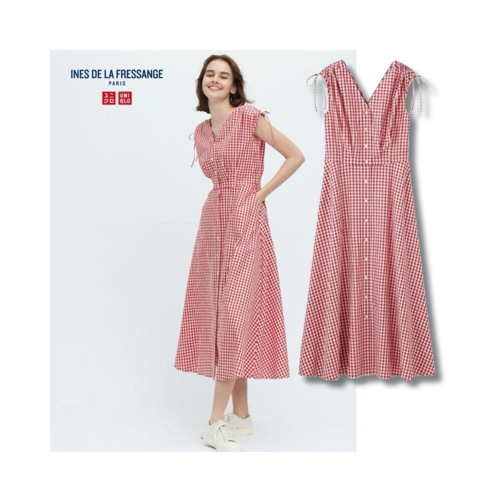 Ines de la Fressange for Uniqlo Red Gingham Dress in Size L
